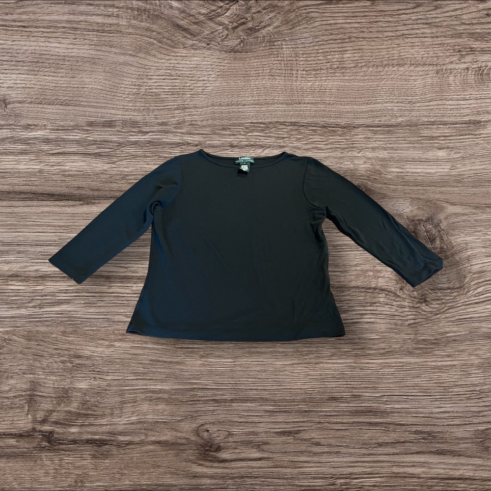 Lauren Ralph Lauren Women’s Black Scoop Neck Stretch 3/4 Sleeve Top Size Small